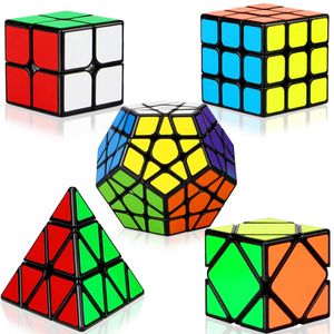 Dreampark Juego de cubos de velocidad, paquete de 5 cubos mágicos – 2 x 2 x 3 x 3 – Pyramid Megaminx Skew Cube Smooth Sticker Cubes Colección Puzzle J