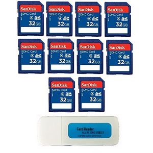 10 Pack SanDisk SD HC 32 GB SDHC de clase 4 tarjeta de memoria flash sdsdb-032g Retail – con todo lo pero Stromboli (TM) Combo lector