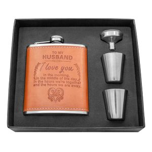 Set de petaca personalizable con grabado personalizado, regalo para marido, acero inoxidable con petaca de piel, regalo para hombres, regalo de boda,