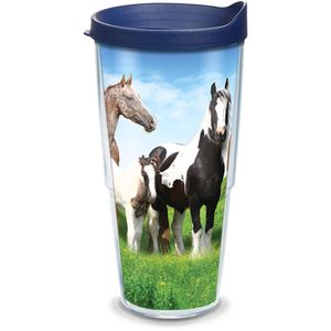 Tervis 1126751 caballos con aislamiento vaso con envoltura y azul marino tapa, 24oz, transparente