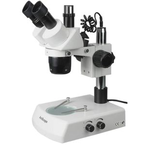 AmScope SW-2T13Z trinocular microscopio estéreo, WH10 X Oculares, 10 x/20 x/30 x/60 x Ampliación, 1 x/3 x lente, iluminación halógena, Pilar Soporte s