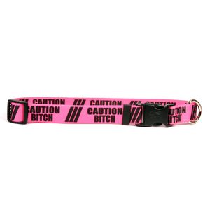 Amarillo diseño de perro 1" Caution Bitch Dog Collar 1" Fits cuello 18 a 28," grandes y anchas