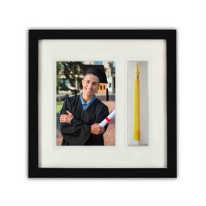 dorado State Art, graduación Shadow Box Marco con colchoneta doble vidrio real, y borla de Insert, color negro