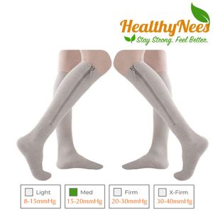 HealthyNees - Juego de 2 pares de calcetines de compresión con cremallera para dedos cerrados de 15 a 20 mmHg, color gris, L/XL