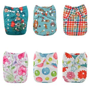 Pañal de tela Alva Baby nuevo posicionamiento y diseño estampado con bolsillo, lavable, 6 pañales