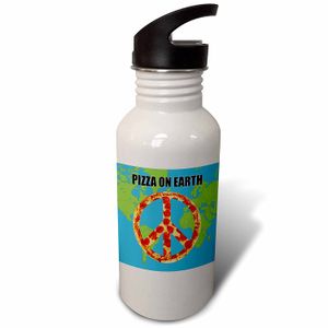 3dRose WB _ _ _ _ _ _ _ _ _ _ 235499 _ _ _ _ _ _ _ _ _ _ 2 " Pizza on Earth Flip paja "Botella de agua, 21 oz, color blanco