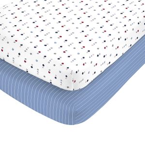 Carter's - Juego de sábanas bajeras para cuna (100% satén de algodón, 2 unidades), color azul marino, rojo, azul y blanco