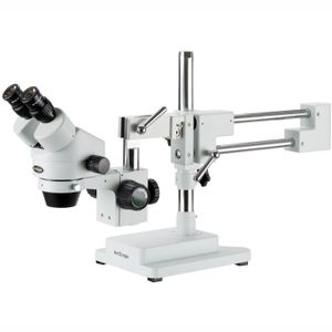 AmScope SM-4B microscopio profesional de zoom estéreo binocular, oculares WH10x, aumento de 7X-45X, objetivo del zoom 0.7X-4.5X, soporte de brazo dobl