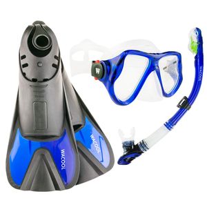 WACOOL - Juego de esnórquel para adultos, máscara de buceo de vidrio con revestimiento antivaho, tubo de buceo con boquilla de silicona, válvula de pu