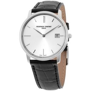 Frederique Constant de los hombres FC220NS4S6 Slim Line Slim Line Mens Negro Correa de piel reloj reloj