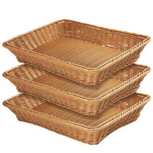 Cesta de pan de mimbre, tejido de mesa, comida, fruta, verduras, cesta de servir, restaurante, marrón (3 paquetes), L