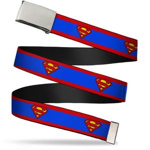 BUCKLE-DOWN Unisex adultos Web belt-superman, Superman Escudo/rayas rojo/azul, 1.5" wide-fits hasta 42" talla de pantalón