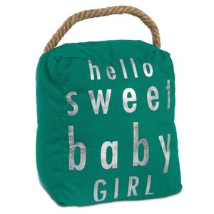Pavilion Gift Company Puerta Abierta Decor – Hello Sweet Baby Girl Room Decor Azul Turquesa Y Plata Tope para puerta con asa