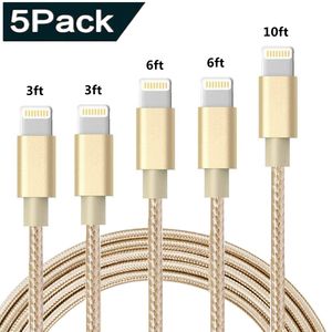 Cable de carga para iPhone con certificado MFI SHARLLEN Lightning Charger, cable de carga USB trenzado de nailon rápido para iPhone, paquete de 5 unid