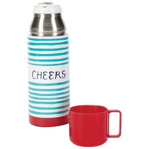 C.R. Gibson 13,5 onza Thermos de acero inoxidable, por Molly HATCH, pintado a mano con la Saying "Cheers," Medidas 2.6" D x 7.75" H – Vacaciones rayas