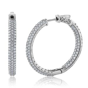 Plata de ley 3 Fila Pave del revés circonio cúbico CZ arete de aro (2.00 quilates dama, 1 inch = 25 X 25 Mm)