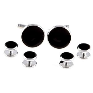 mrcuff formales Tuxedo – Gemelos Redondo, Color negro & studs Set en una caja de regalo y paño de pulido