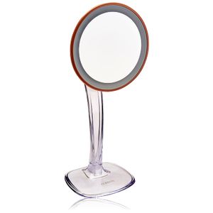 jerdon js725rl 7.25-inch LED iluminado espejo de cambiador de una sola cara con aumento de 5 x, transparente/oro rosa