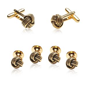 Classic Woven Gold-tone Nudo gemelos y el Stud Set de Cuff-Daddy