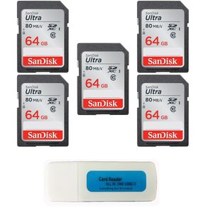 SanDisk Ultra – Paquete de 5 paquetes UHS-I clase 10 SD tarjeta de memoria flash Retail (SDSDUNC) – con todo menos Stromboli (TM) lector de tarjetas C