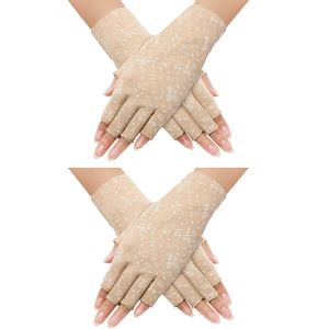 Maxdot 2 Pairs Women Sunblock Fingerless Gloves Non Skid Summer Gloves UV Protection Driving Gloves