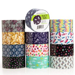 Simply Genius - Paquete de 12 rollos de cinta adhesiva con patrón y colores variados para niños y adultos