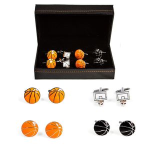 mrcuff aro de baloncesto y Basketballs 4 pares Gemelos en una caja de regalo y paño de pulido