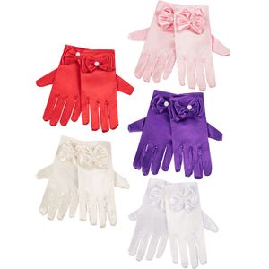 Zhanmai 5 pares de guantes de satén sedoso para niñas de longitud de muñeca de princesa vestido lazos formales para mayores de 3 años, 5 colores
