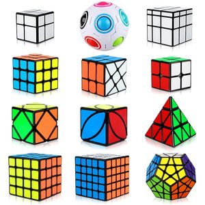 Dreampark Juego de cubos de velocidad, 12 unidades, cubo de pirámide 2x2 3x3 4x4 5x5 Megaminx Skew Ivy Mirror Cube Magic Rainbow Ball Smooth Sticker P