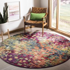 Alfombra Safavieh Monaco Collection MNC225D Modern Abstract Watercolor Pink and Multi Distressed Area, Polipropileno, Rosa/multi