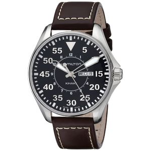 Hamilton de los hombres H64611535 King Piloto Negro y caqui reloj con banda de piel color café