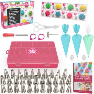 Kit de decoración para torta, 30 piezas – 24 boquillas de acero inoxidable para glasear y espolvorear, juego con 2 manguitos y estuche de guardado y 2