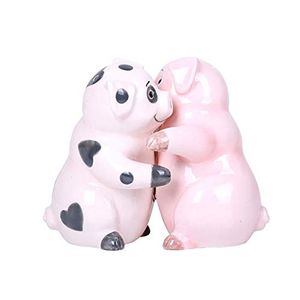 Juego de salero y pimentero magnético de cerámica Hugging Pigs