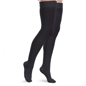 core-spun 20 – 30 mmHg compresión graduada Apoyo moderada Thigh High Calcetines, L corto, Negro, 1, 1