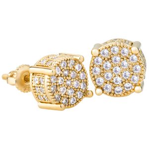 KRKC&CO 14K Gold Iced Out Stud Earrings, Round Micro Pave 5A CZ Stones Earrings, 925 Sterling Silver Prong Earrings, Hip Hop Street-wear Rapper Stud E