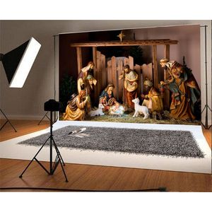 laeacco 10 x 6.5ft vinilo telón de fondo Fotografía de fondo de Navidad cifras de pesebre oveja de Jesús, María, José y un estudio de Magi creencia de