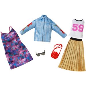 Barbie Trucker chamarra/falda plisada muñeca de moda, paquete de 2, multicolor