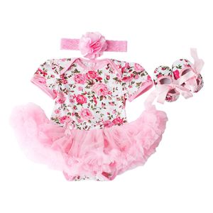 Baby Girls 3 Piece Sets Romper Dress Shoes and Headband Rose Flower Outfits Clothes