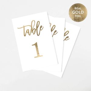 Tumbalina Gold - Números de mesa para boda (opciones de color disponibles), diseño de caligrafía 4x6, doble cara, números 1 a 25