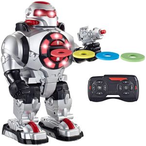 Think Gizmos TG542-VR RoboShooter Robot de control remoto para niños – Divertido robot de juguete con grabación de voz, discos, reproduce música y bai