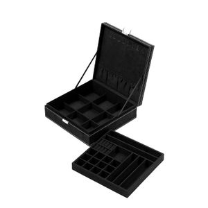 Caja organizadora de alhajas con dos capas con cerradura y llave, textura de terciopelo, charola extraíble, compacta, amplio espacio de almacenamiento