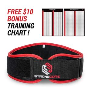 Cinturón de levantamiento de pesas Strongcore, con gráfico de entrenamiento gratuito – Cinturón de levantamiento de peso de calidad premium para levan