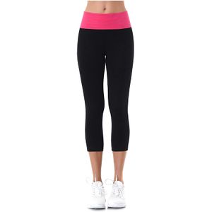MOPAS Yoga Leggings Capri with Fold Over Solid Waistband