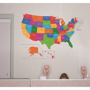 calcomanía decorativo para pared venta: Estados Unidos de América Mapa del Mundo aula escuela Kids Teacher estudiantes Colorful Aprendizaje Enseñanza