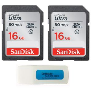 SanDisk Ultra – Pack de 2 paquetes UHS-I clase 10 SD tarjeta de memoria Flash Retail (SDSDUNC) – con todo menos Stromboli (TM) lector de tarjetas Comb