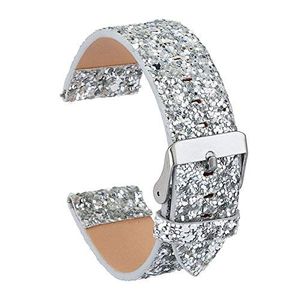 Correa de repuesto para Samsung Gear S3 de 0.866 in Gear S3 Classic/Frontier Smart Watch, KuToo de piel con purpurina y flash, Plateado (Glitter Silve