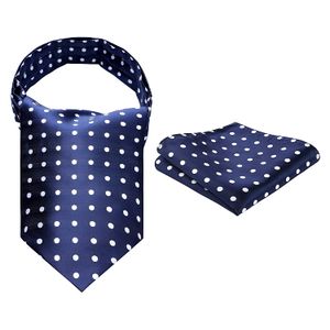 HISDERN Men's Ascot Houndstooth Dot Jacquard Woven Gift Cravat Tie and Pocket Square Set