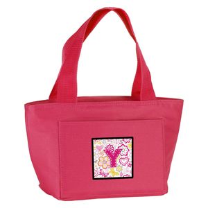 Tesoros de la Caroline cj2005-ypk-8808 Carta y flores y mariposas rosa bolsa para la merienda, grandes, multicolor