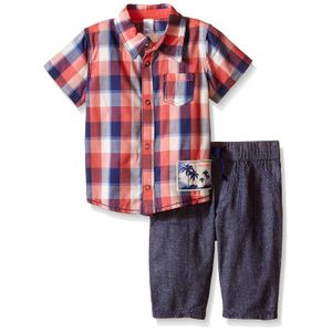 petit lem Baby Boys '2 piezas Set de manga corta y pant-blue/rojo a cuadros