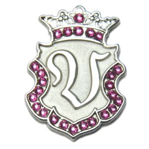 Inicial de plata de Navika – Marcador de bola de vidrio de Swarovski y corona real con sombrero clip (V)